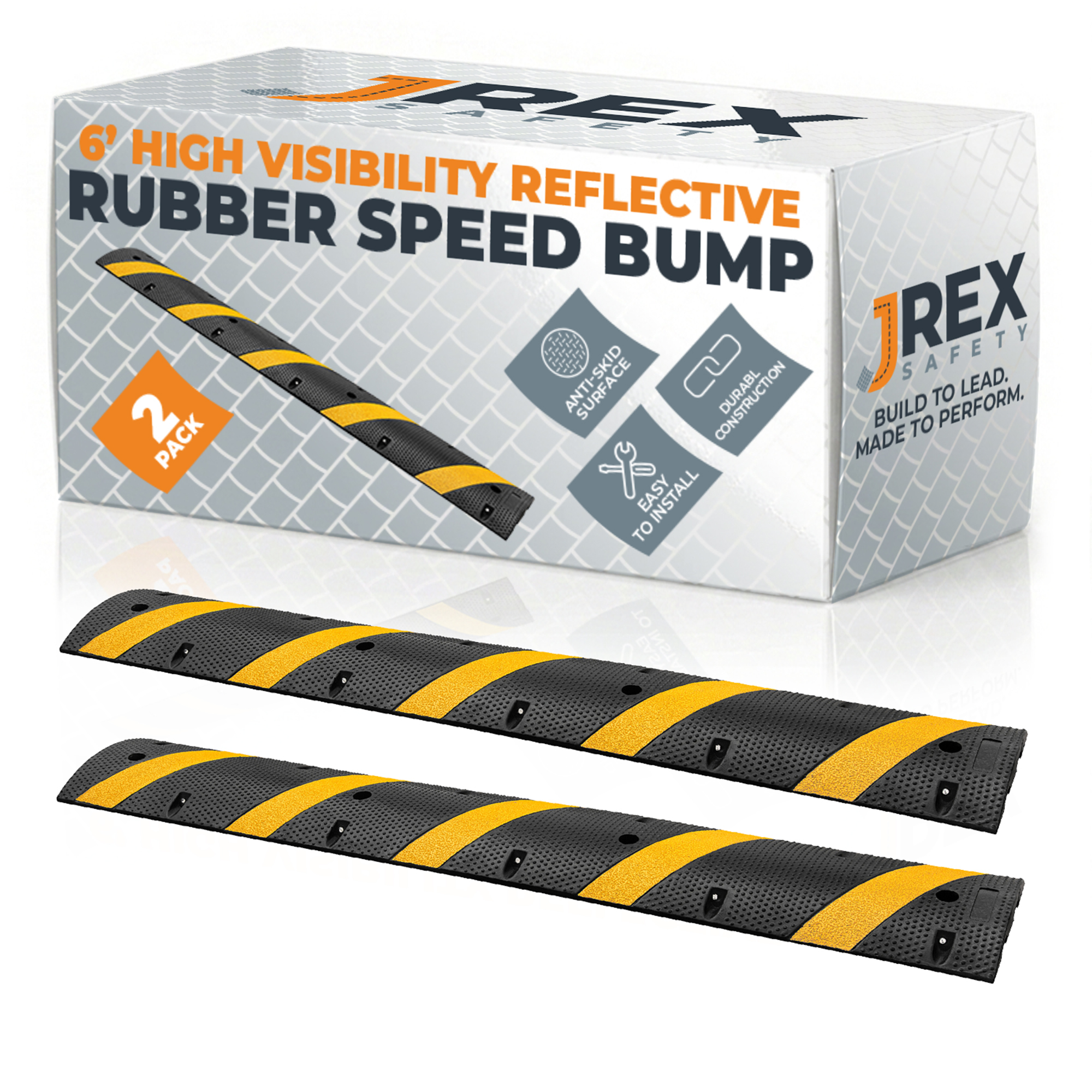 72" Rubber Speed Bump - 12" W x 2" H - 2 Pack